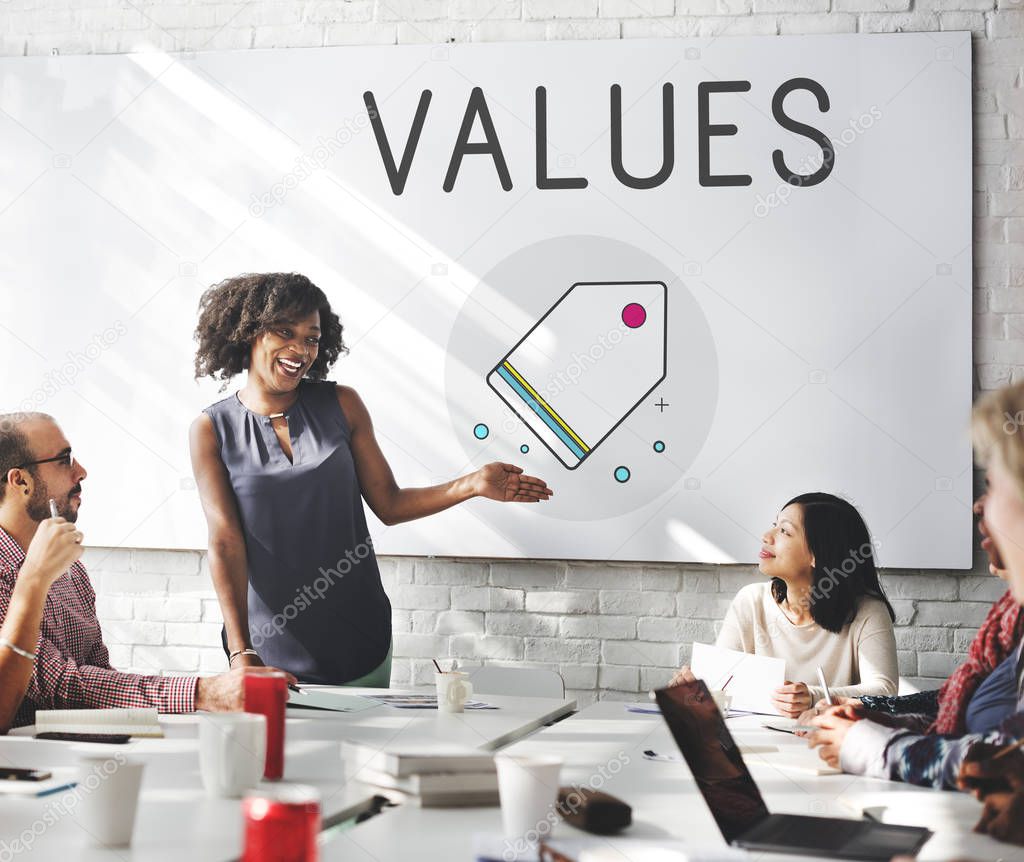 Business people at meeting in conference room with Values concept