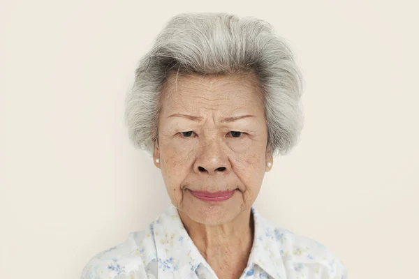 Angry senior asian woman — Stock Photo, Image