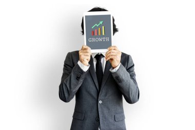 işadamı holding tablet arkasında yüz