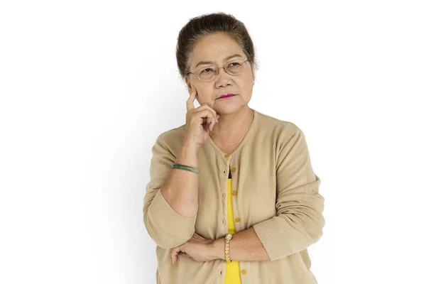 Thoughtful Mature Asian Woman — Stock Photo, Image