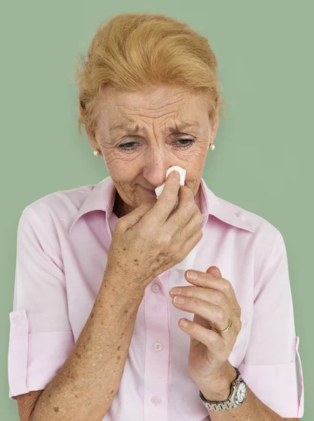 Senior Woman Blowing Nose — Stock Photo, Image