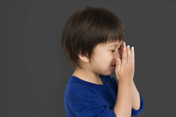 Scared Asian Boy covering face — Stock Photo, Image