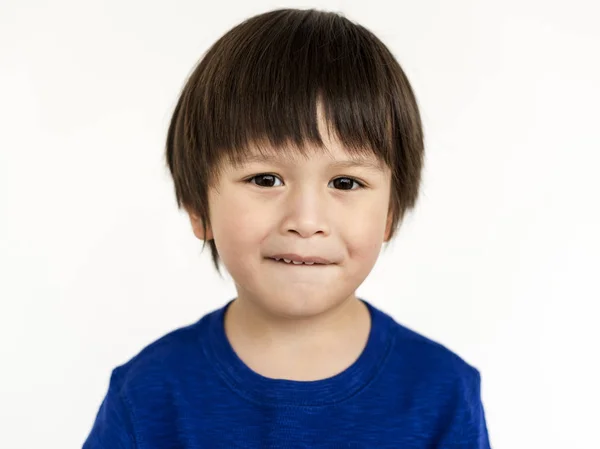 Leuke Aziatische jongen lip bijten — Stockfoto