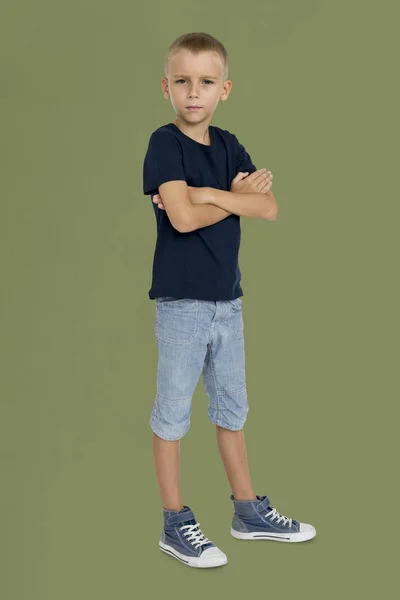 Serious Little Boy with crossed arms — Stock Photo, Image