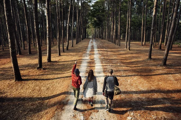 Amici che camminano nella foresta — Foto Stock