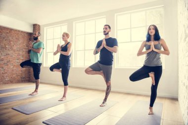 insanlar Yoga pratik yapıyor