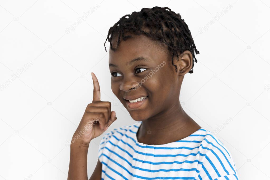 African girl pointing finger up