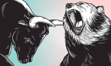 Artwork of bear and bull heads clipart