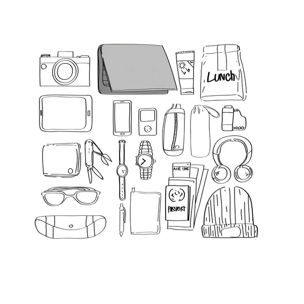 Dessin Voyage Pack équipement — Image vectorielle