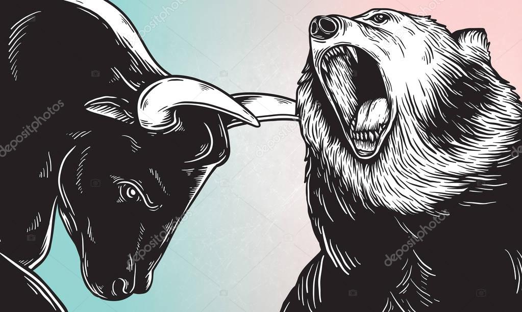 Artwork of bear and bull heads