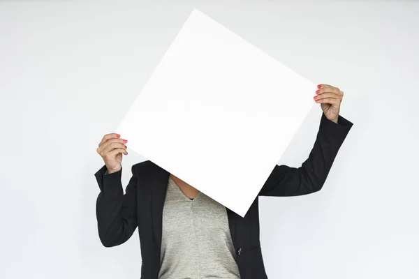 Mulher de negócios segurando Placard — Fotografia de Stock