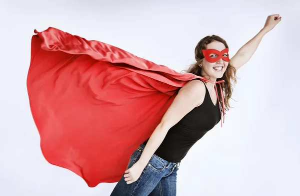 Mulher em traje de super herói — Fotografia de Stock