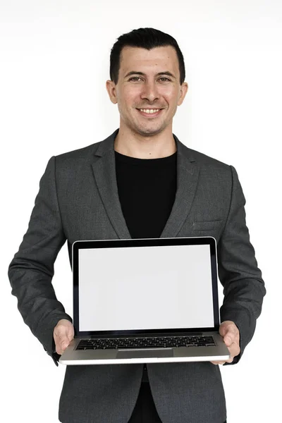 Деловой человек с ноутбуком — стоковое фото