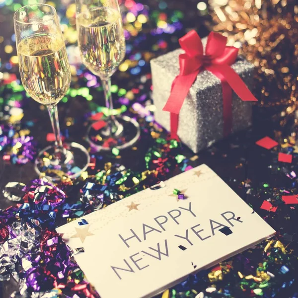 Champagne glasses on party table — Stock Photo, Image