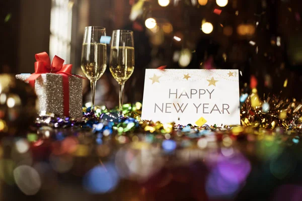 Champagne glasses on party table — Stock Photo, Image