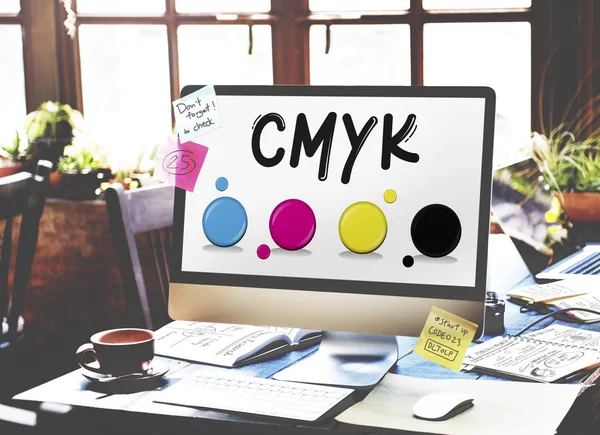 Computer monitor on workplace table — Stock Photo, Image