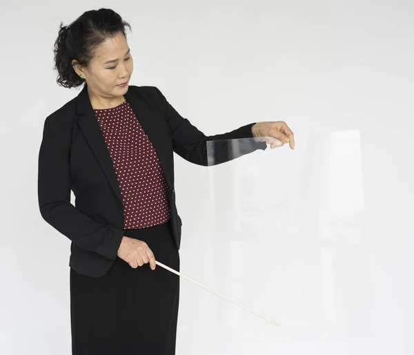 Asian businesswoman with pointer — Stock Photo, Image