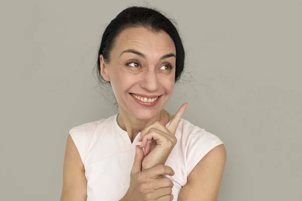 Mulher apontando dedo — Fotografia de Stock