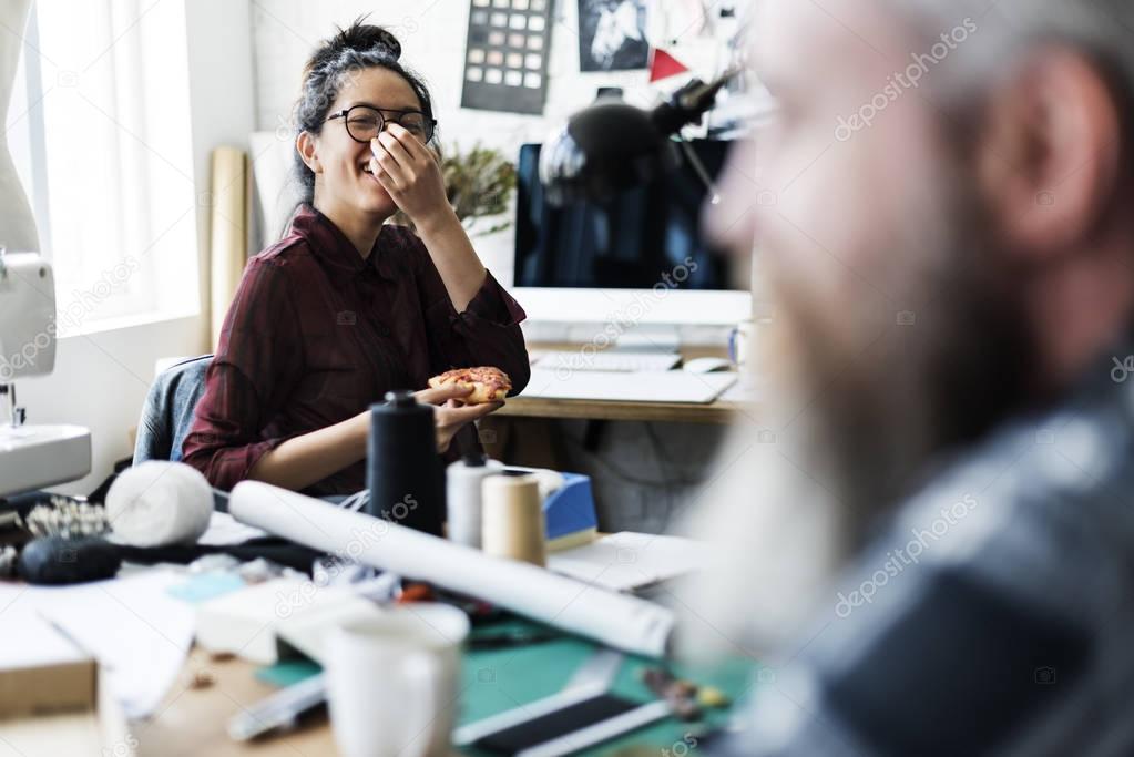 designers having lunch in design studio