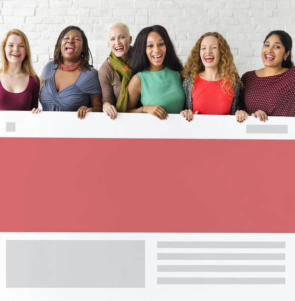 Women holding informational board — Stock Photo, Image