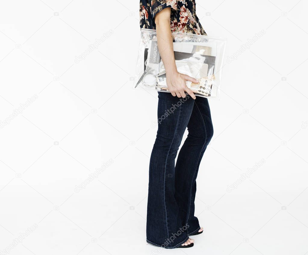 woman holding transparent bag