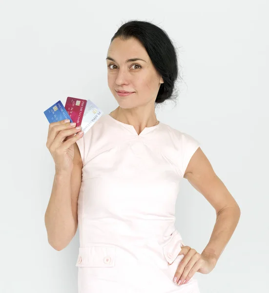 Nő a gazdaság hitelkártyák — Stock Fotó