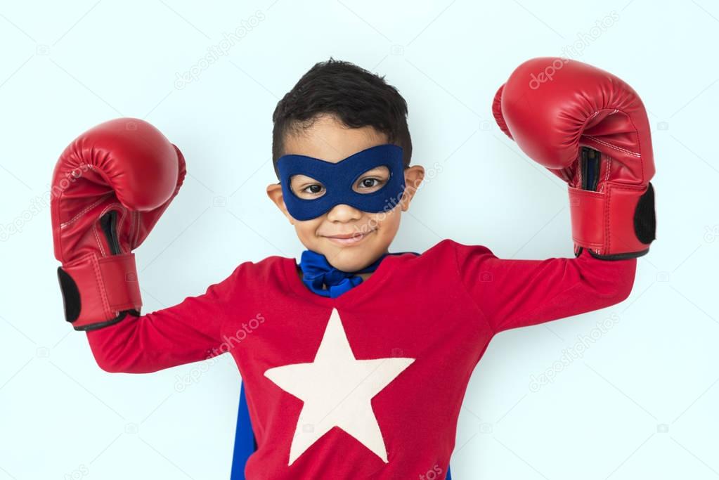 Boy in costume superhero 