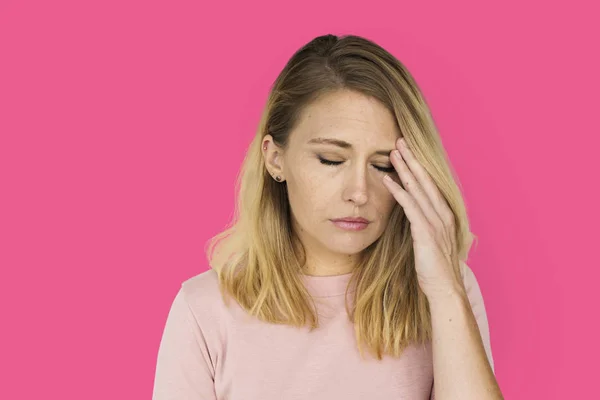 Caucasian woman with headache — Stock Photo, Image