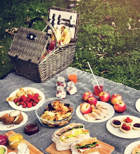 Пікнік їжа на відкритому повітрі в парку — стокове фото