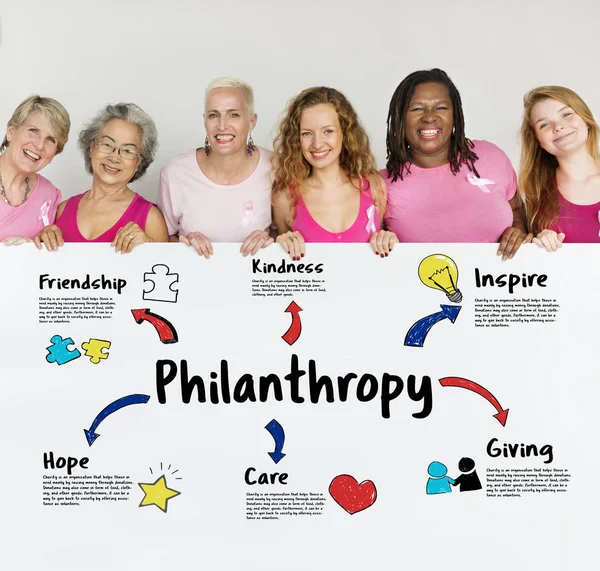 Women holding informational board — Stock Photo, Image