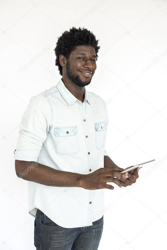man holding digital tablet 