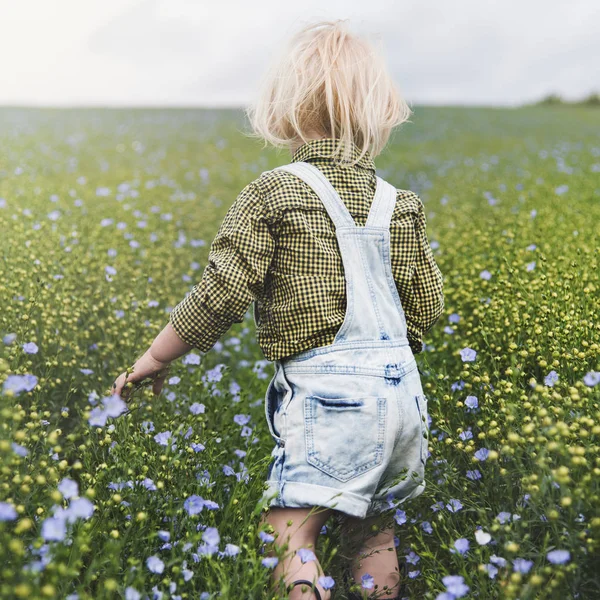 Pequeño niño caminando en el campo — Foto de Stock