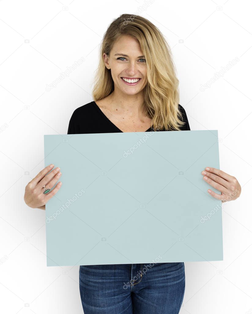 woman holding placard