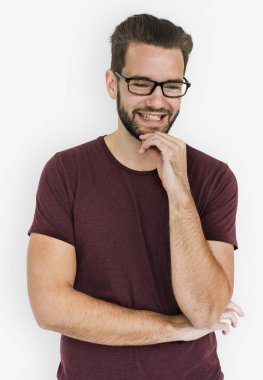 Yakışıklı adam çeneme elini tutarak