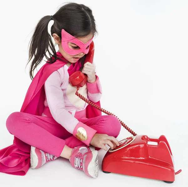 Menina em traje Superhero — Fotografia de Stock