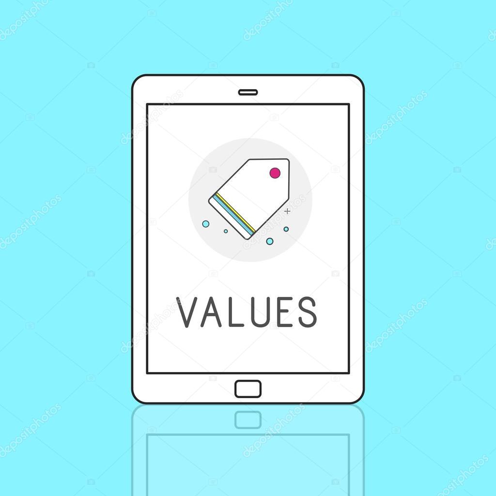 Cartoon digital tablet, Values Concept