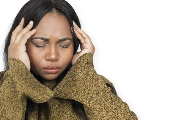 Αφρικανική αμερικανική γυναίκα με πονοκέφαλο — Φωτογραφία Αρχείου