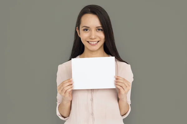 Asian woman holding placard — Stock Photo, Image