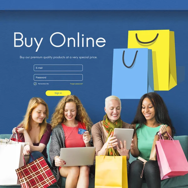 Mulher compras online. — Fotografia de Stock