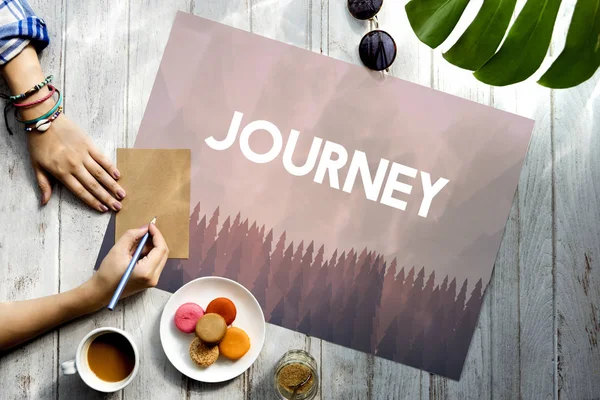 Woman writing on postcard — Stock Photo, Image