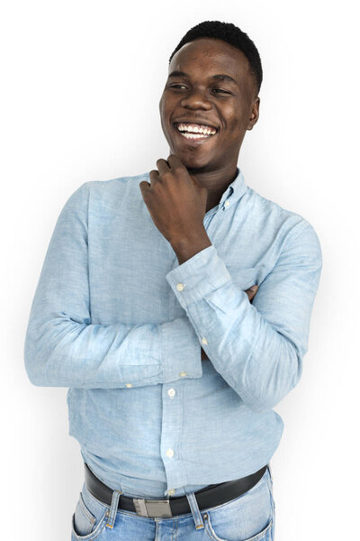 Portrait of young smiling african american man in the studio, original photoset