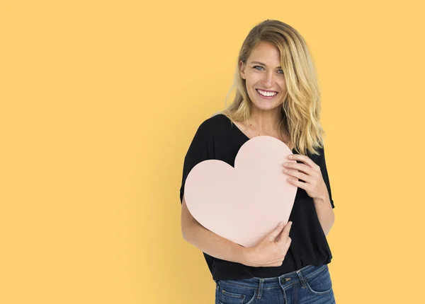 Woman Holding Heart — Stock Photo, Image