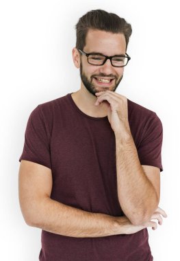 Yakışıklı adam çeneme elini tutarak