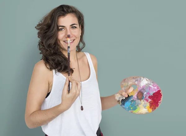 Mujer con paleta de dibujo —  Fotos de Stock