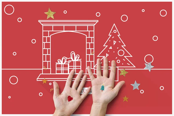 Menselijke handen met viering confetti — Stockfoto