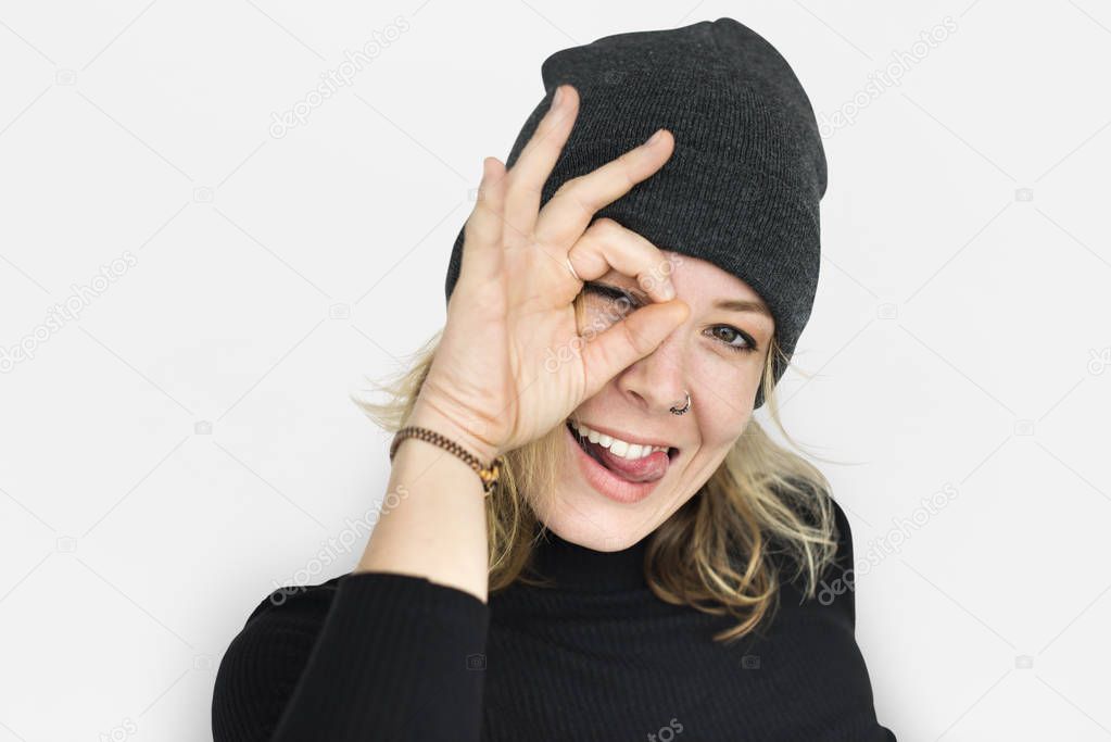 woman making funny gesture