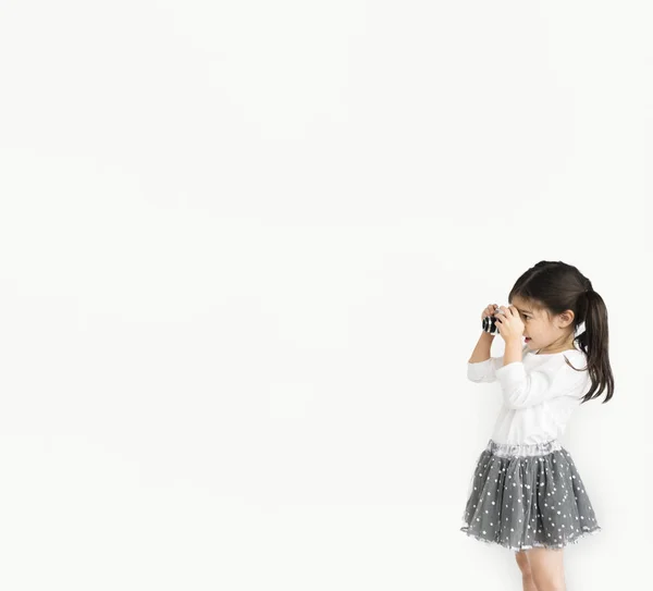 Dívka pořizování fotografií s fotoaparátem — Stock fotografie