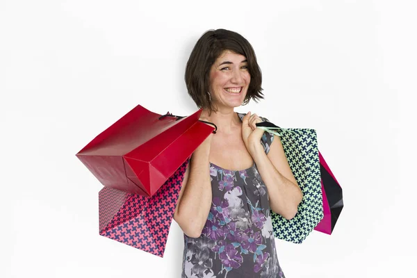 쇼핑백을 들고 있는 여자 — 스톡 사진