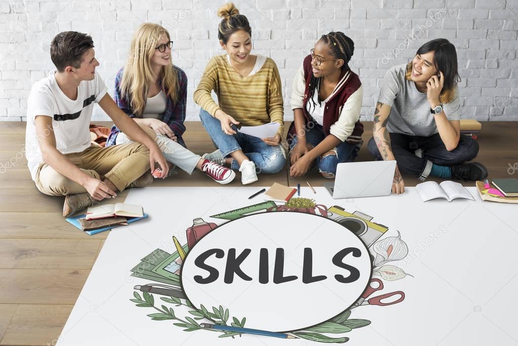 Students working on the project, Skills Concept