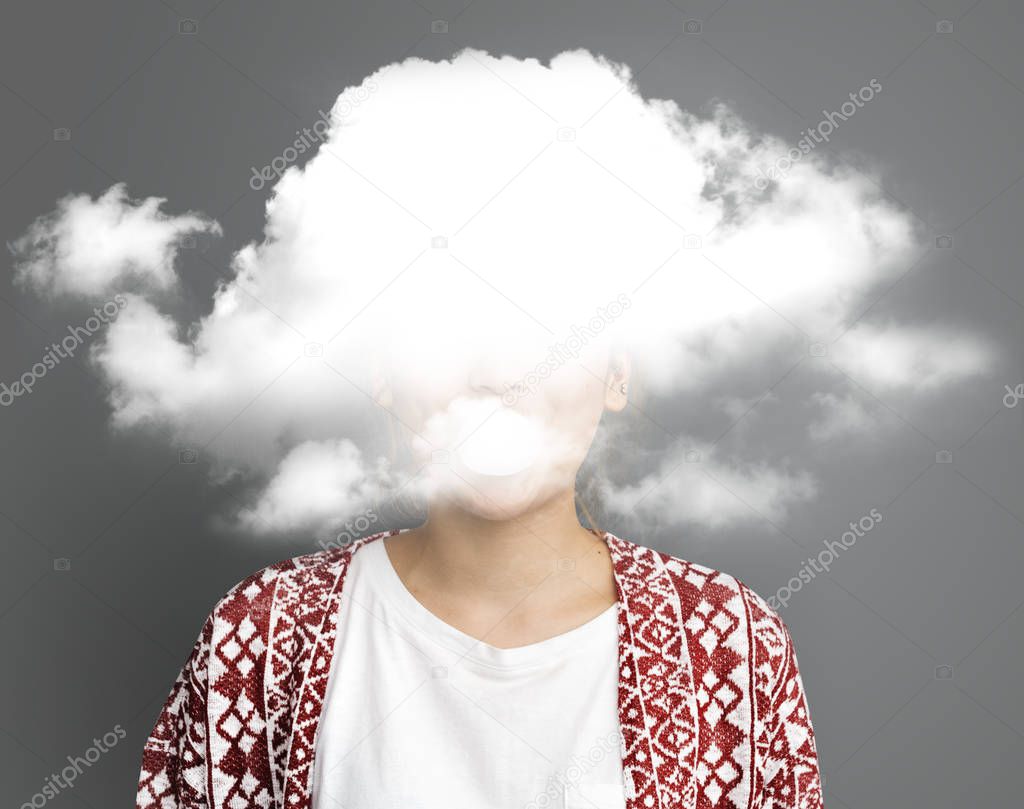 Portrait of woman in cloud
